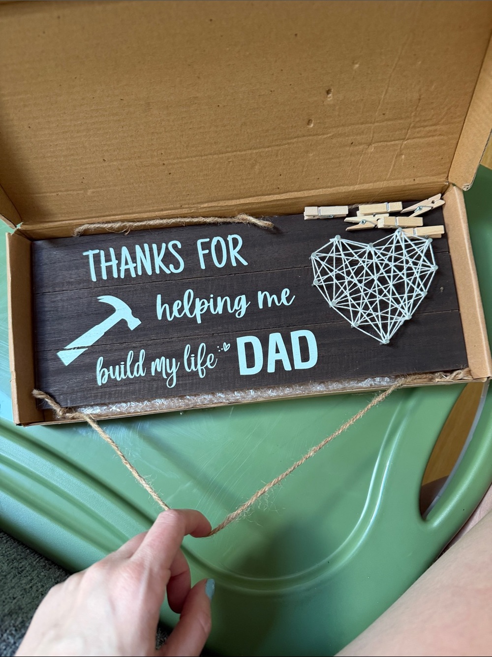 Wooden "Thanks for Helping Me Build My Life Dad" Wall Sign - Blue on Brown